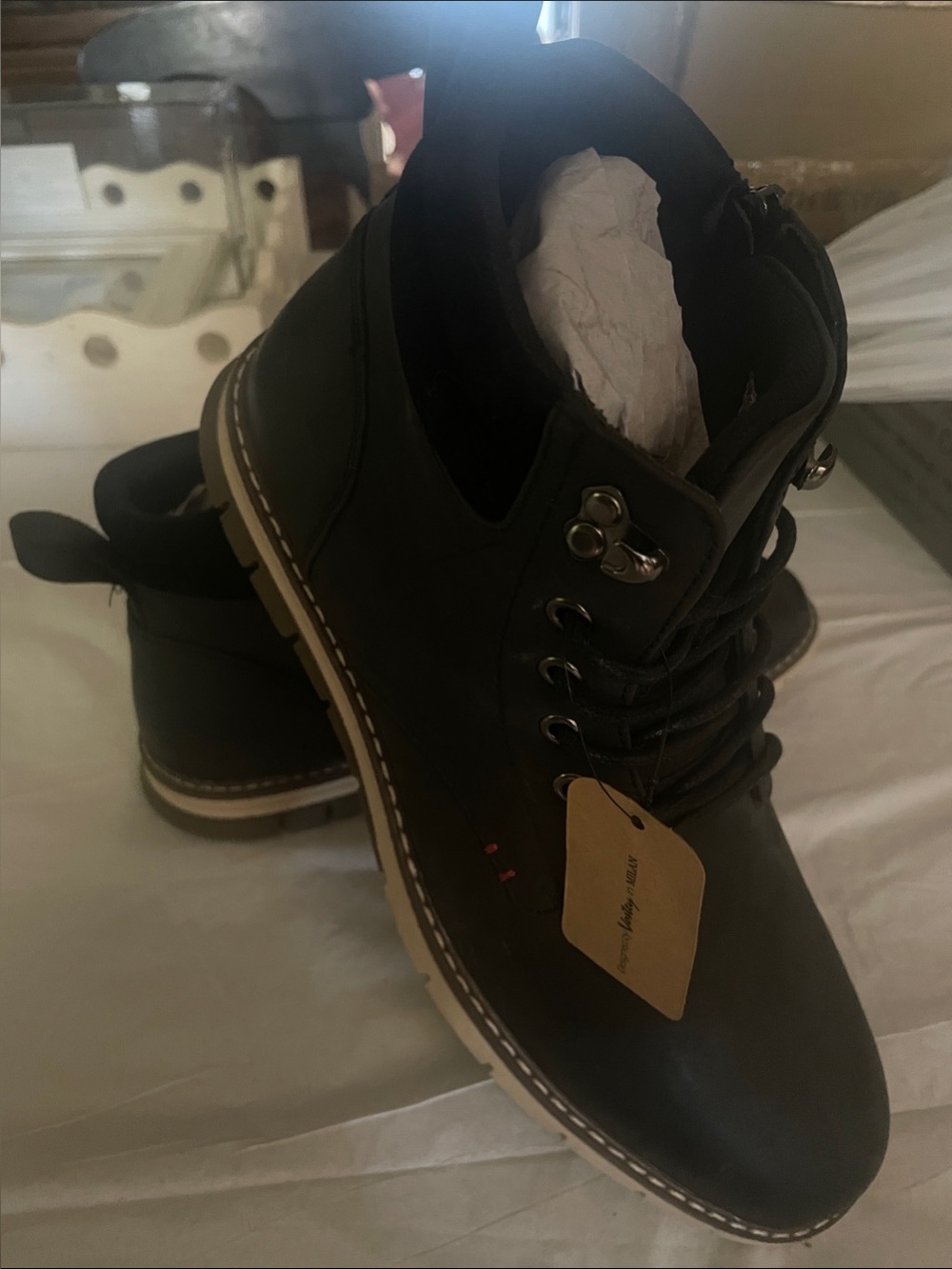 Men's Black Lace-Up Ankle Boots with Cushioned Collar